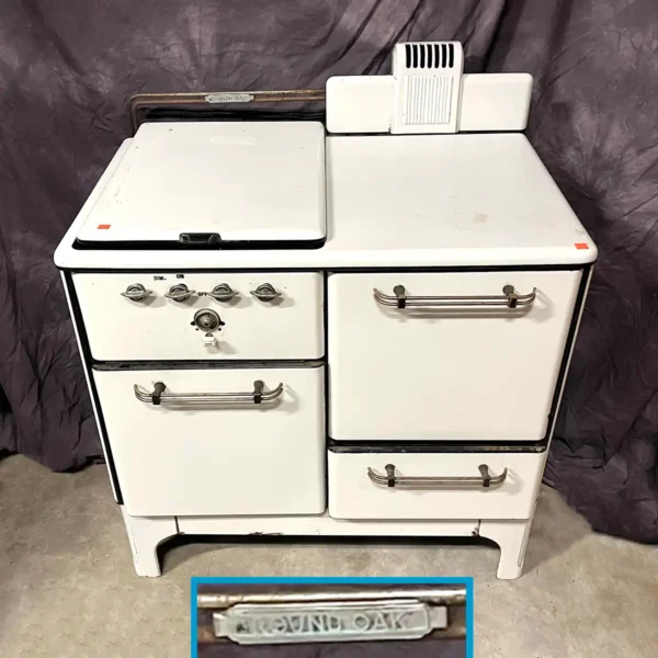 Antique Round Oak gas stove 1930s Art Deco white enamel vintage range